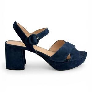 Prada Navy Suede Platform Sandals Block Heel Ankle Strap IT 38 Open Toe Pumps